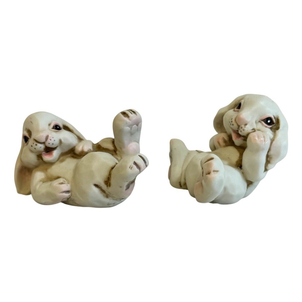 Vintage Taiwan Bunny Rabbit Figurines VT-8159 Reclining Bunnies Pair